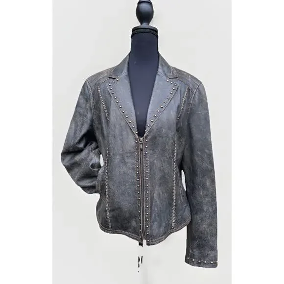 CRIPPLE CREEK Studded Leather Jacket Sz L Western Cowgirl Biker - Picture 1 of 11